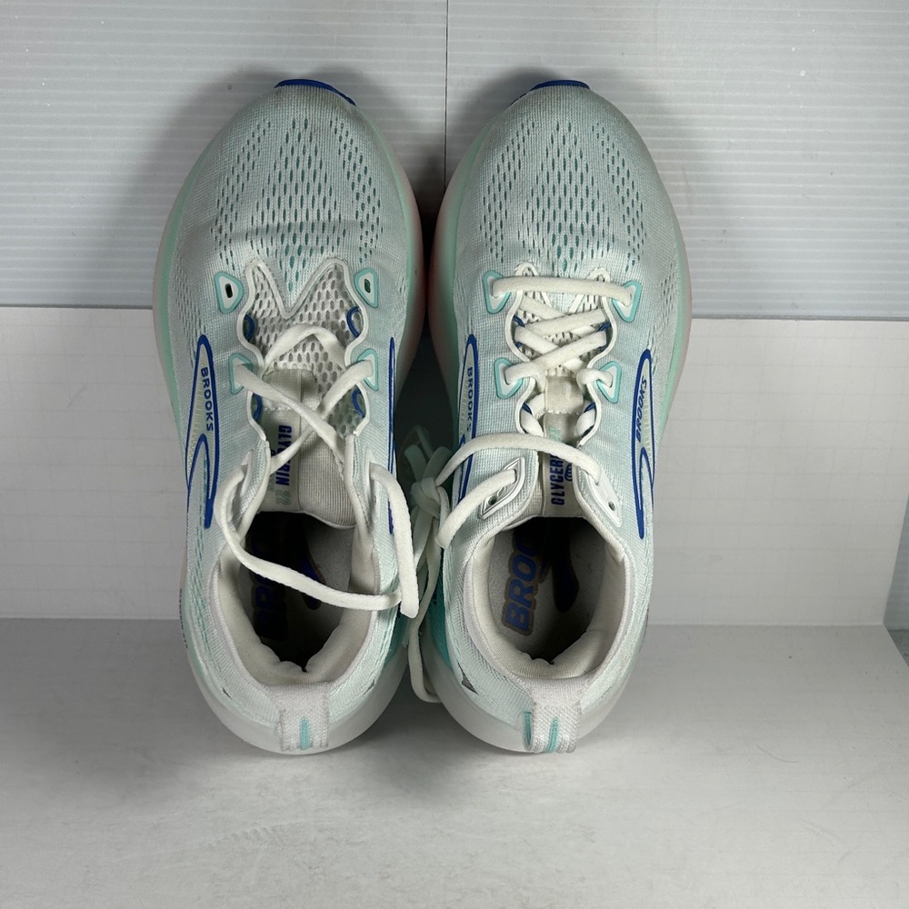 Brooks  Glycerin 22 Women's 7D wide shoe Athletic Shoes - White and Blue B1 - Picture 5 of 9